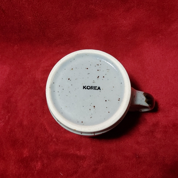 Vintage 1970's Stoneware MCM Coffee Mug Speckled With Brown & Blue Circles Korea - Picture 5 of 6